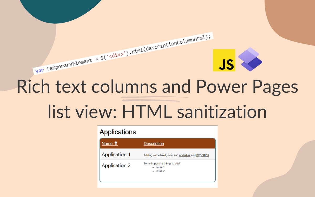 Rich text columns and Power Pages list view: HTML sanitization