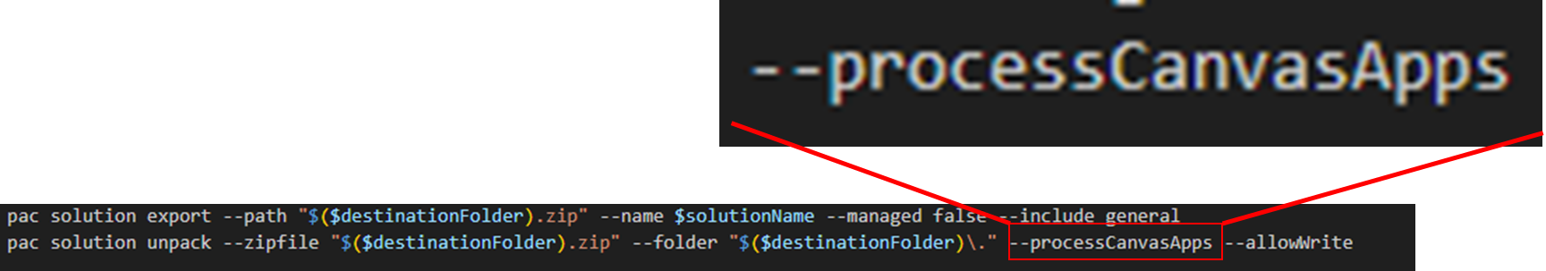 Unpack –processCanvasApps