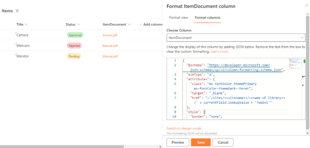 Column formatting