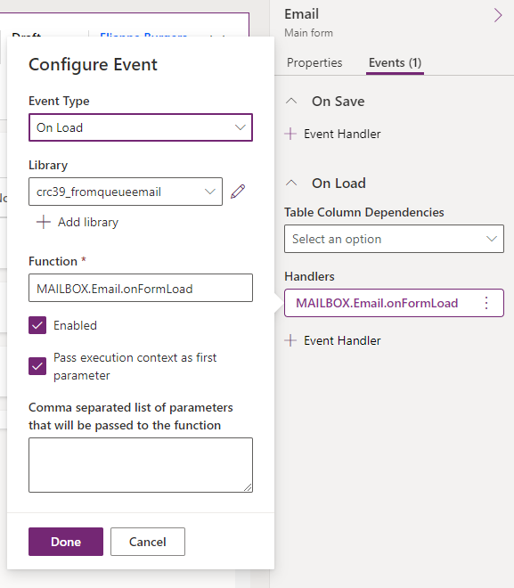 Configure the event