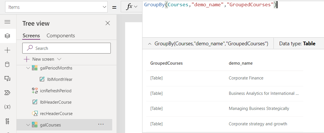 Grouped courses