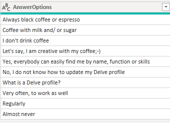 AnswerOptions Single Row